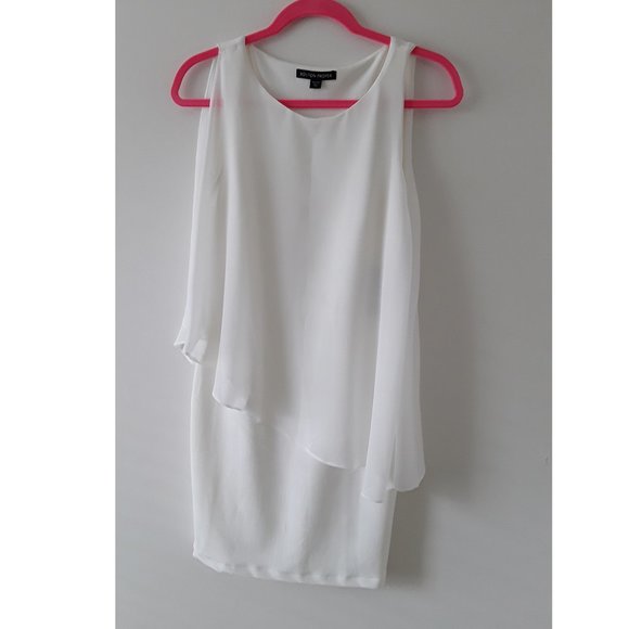 BOSTON PROPER Ivory Sleeveless Chiffon Overlay Dress - Picture 9 of 9